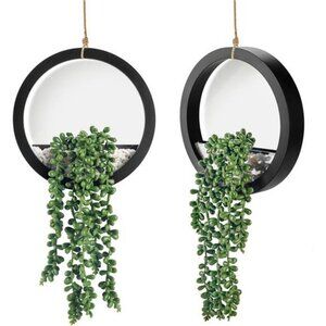 Artificial Hanging Plants Set Fake Succulents Black Pots Boho Wall Decor